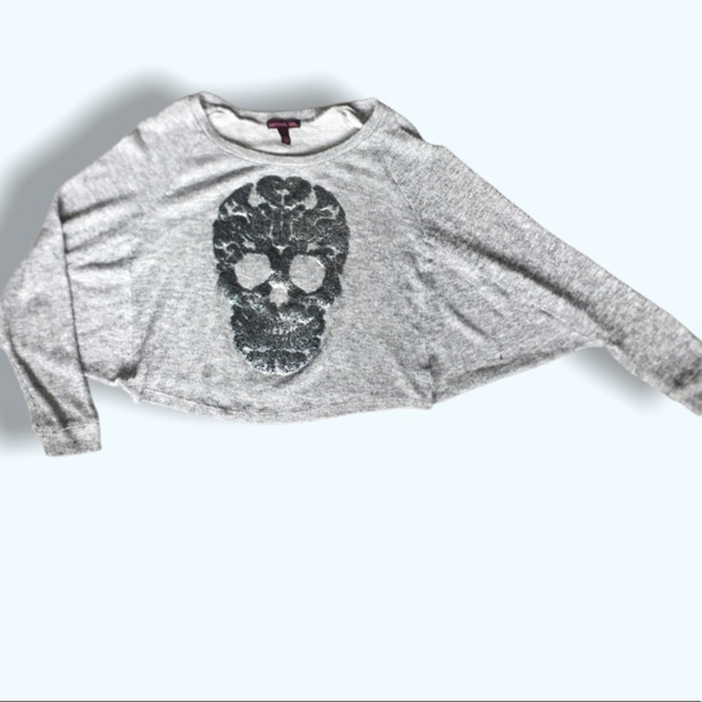 Material Girl Skull Cropped Sweater Gray‎ M EUC
